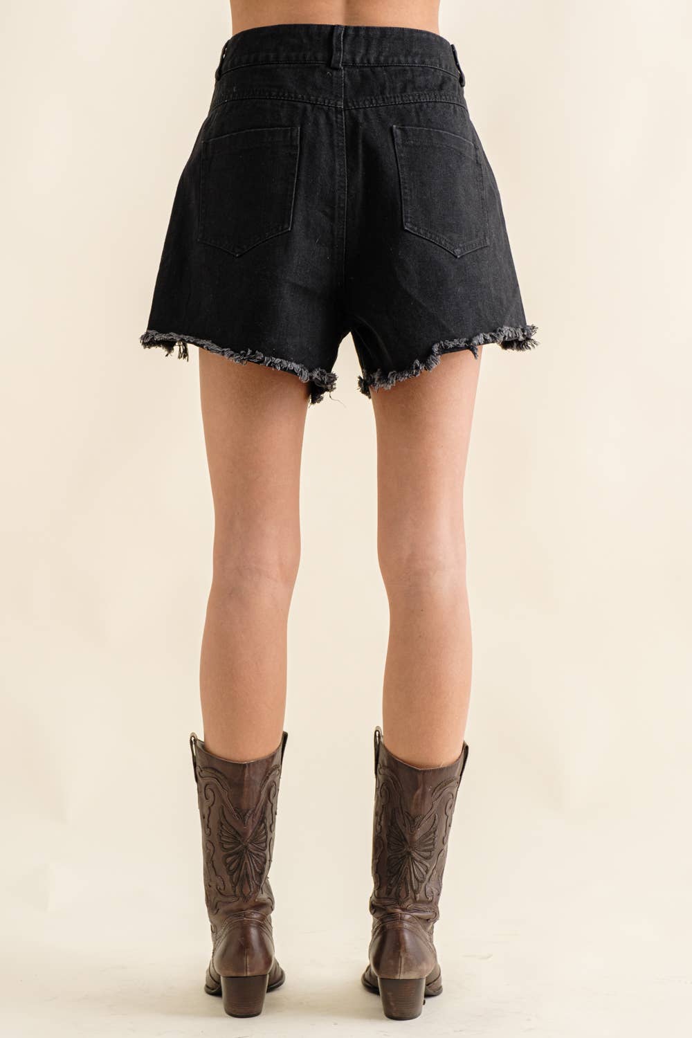 17368P - Distressed Frayed Detail Fringe Rhinestone Denim: BLACK GOLD / LARGE