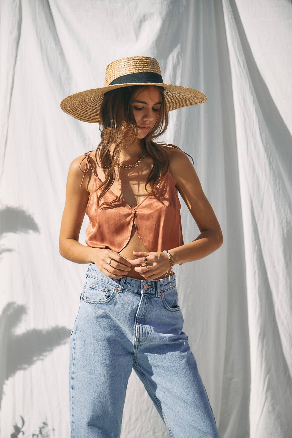 Silky Satin Cropped Top: TERRA COTTA