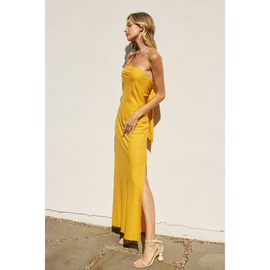 Heaven Sent Strapless Bias Cut Maxi Dress: MARIGOLD