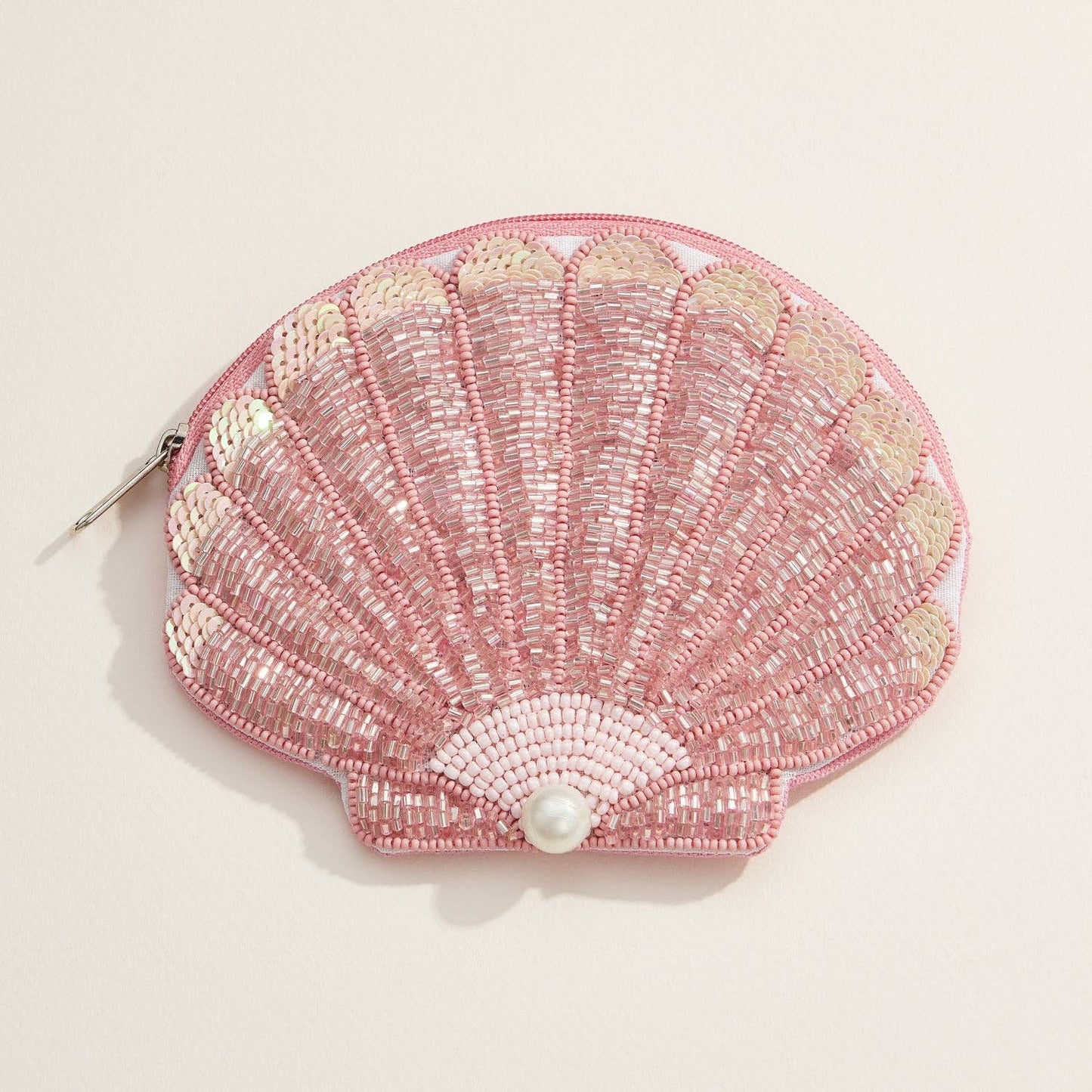 Beaded Shell Pouch with Pearl Accent: Pink / One / M-5KC77038