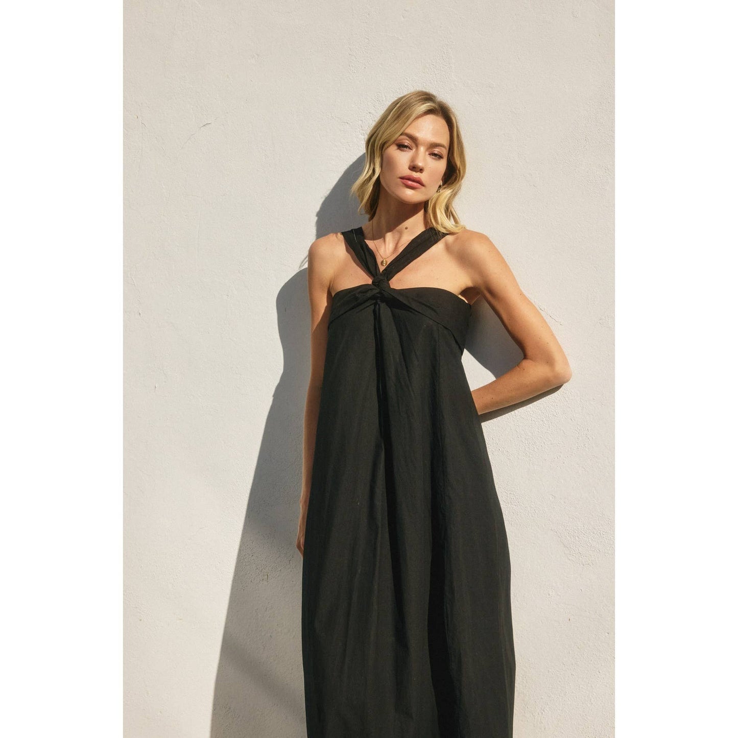 Cotton Halter Neck Maxi Dress: BLACK