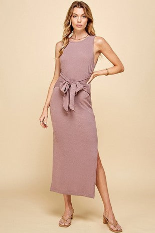 PLUS SIZE SOLID SLEEVELESS DRESS W FRONT TIE COVER