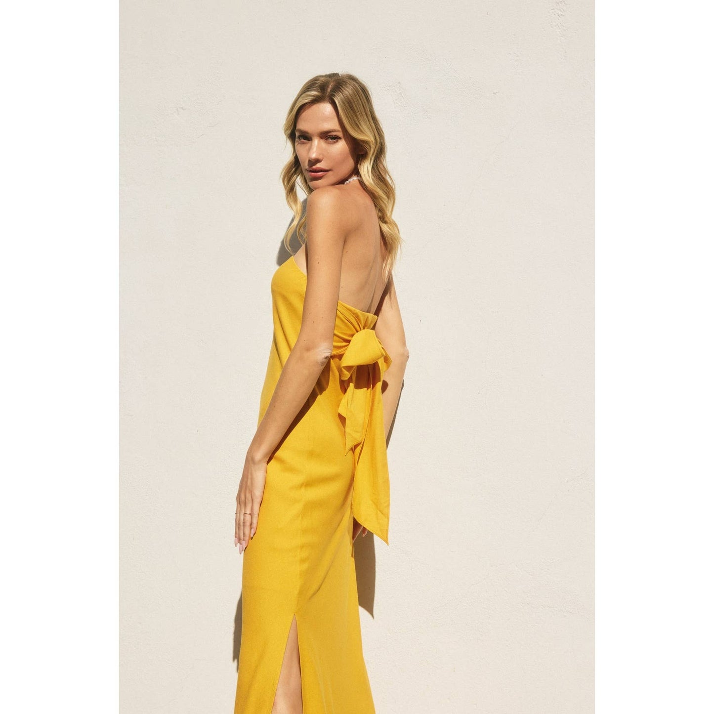 Heaven Sent Strapless Bias Cut Maxi Dress: MARIGOLD