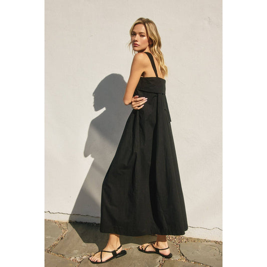 Cotton Halter Neck Maxi Dress: BLACK