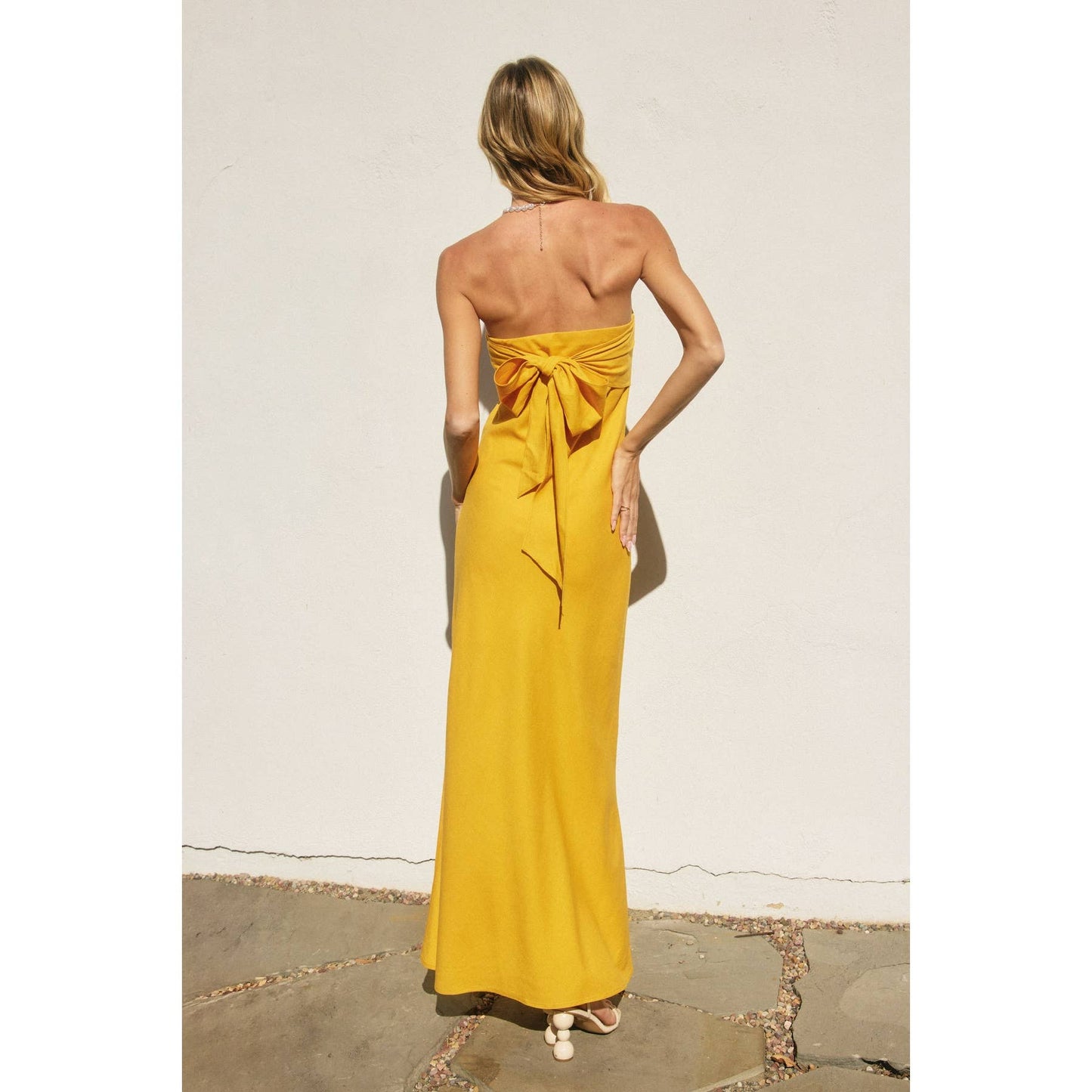 Heaven Sent Strapless Bias Cut Maxi Dress: MARIGOLD
