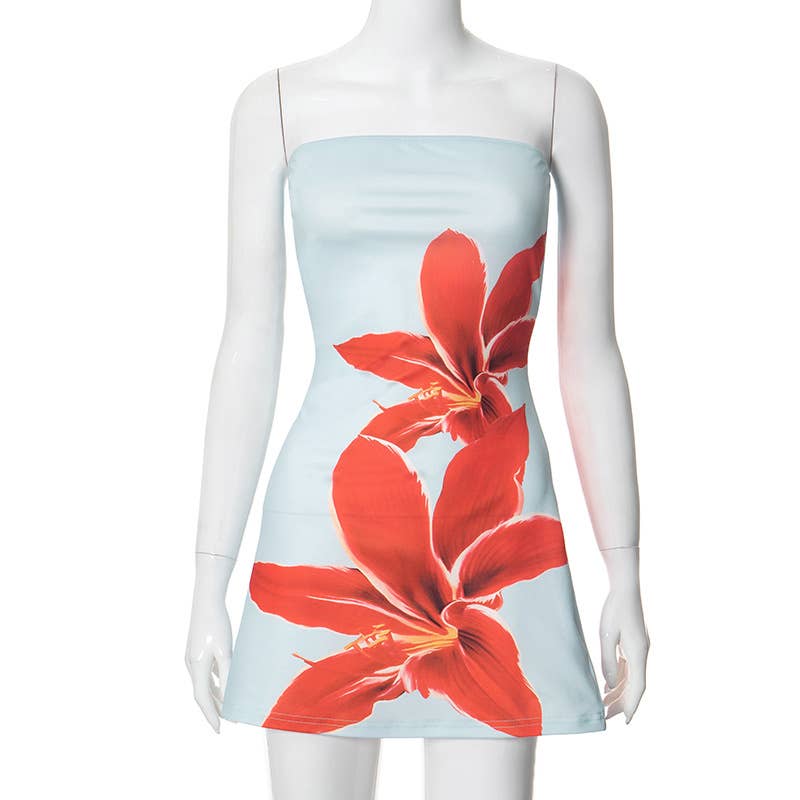 Hibiscus Floral Bandeau sleeveless mini tube dress