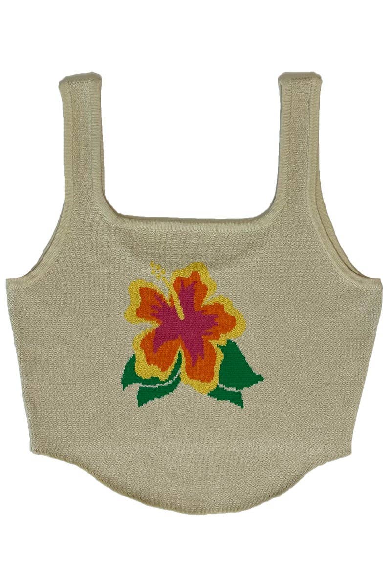 Hibiscus Crop Tank Top: Khaki