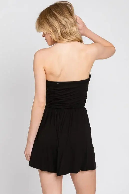 Tank Top Shirring Romper : Black