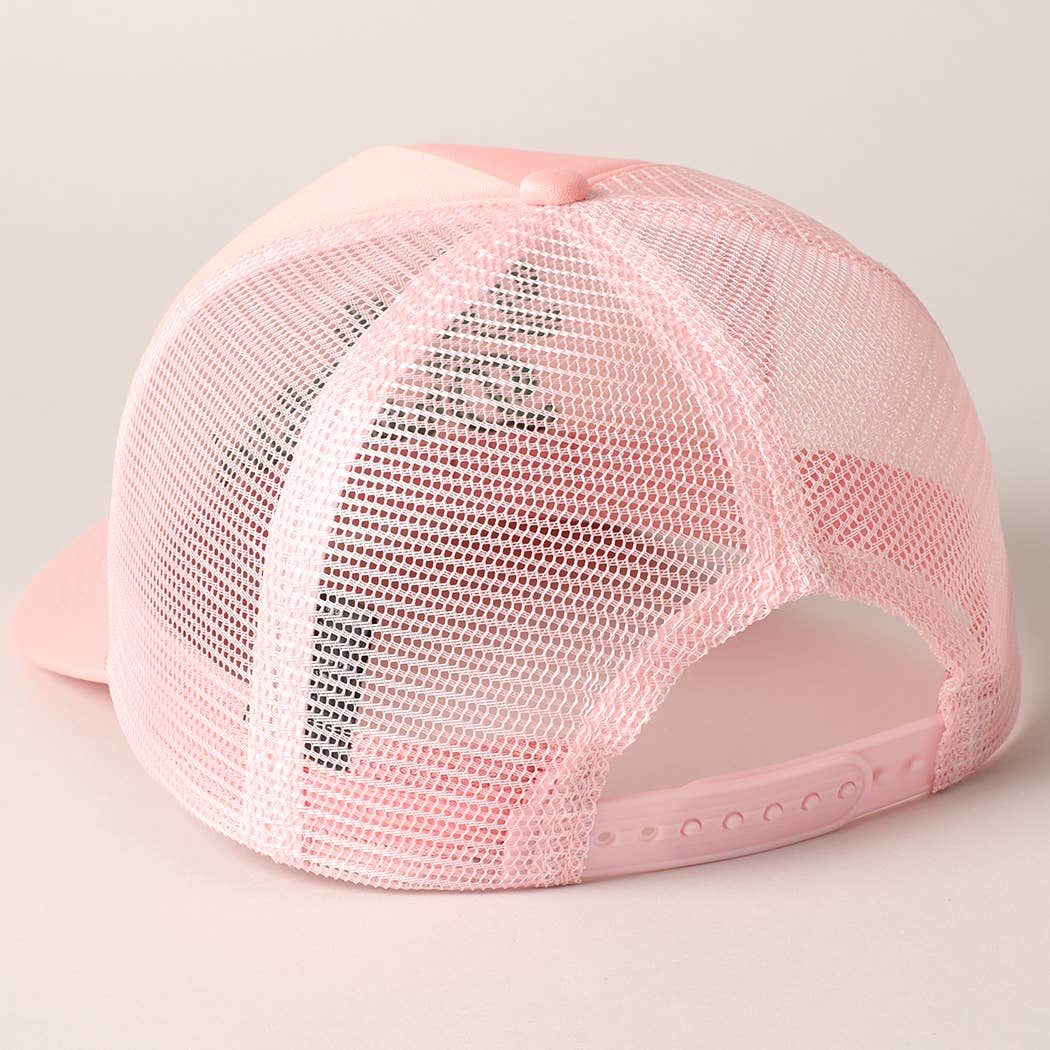 Day Drinkin Texts Embroidery Mesh Back Trucker Hat: BLUSH / ONE SIZE