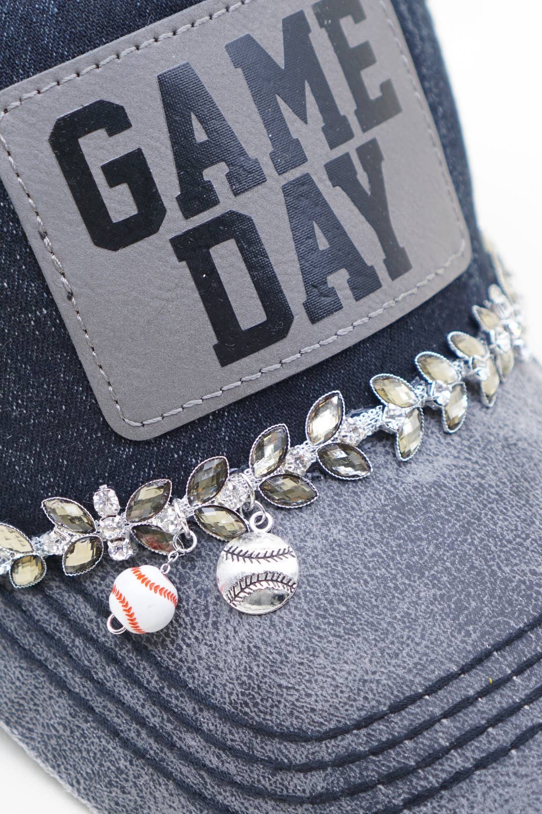 GAMEDAY Baseball Two-Toned Dad Cap with Vegan Leather Bill: Denim/Gray