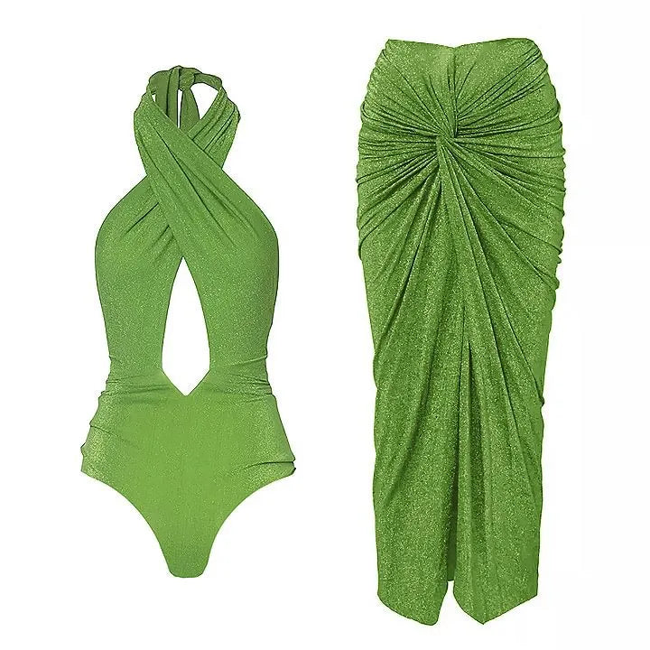 Sexy Solid Color 2 Pieces One Piece Swimwear : Green