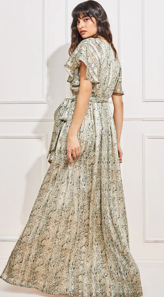 Snake Print Chiffon Wrap Maxi Dress