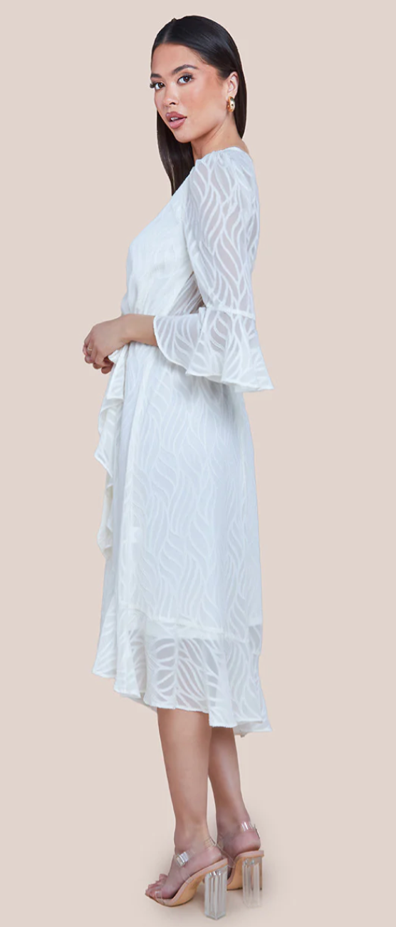 Geo Wave Front Frill Midi Dress