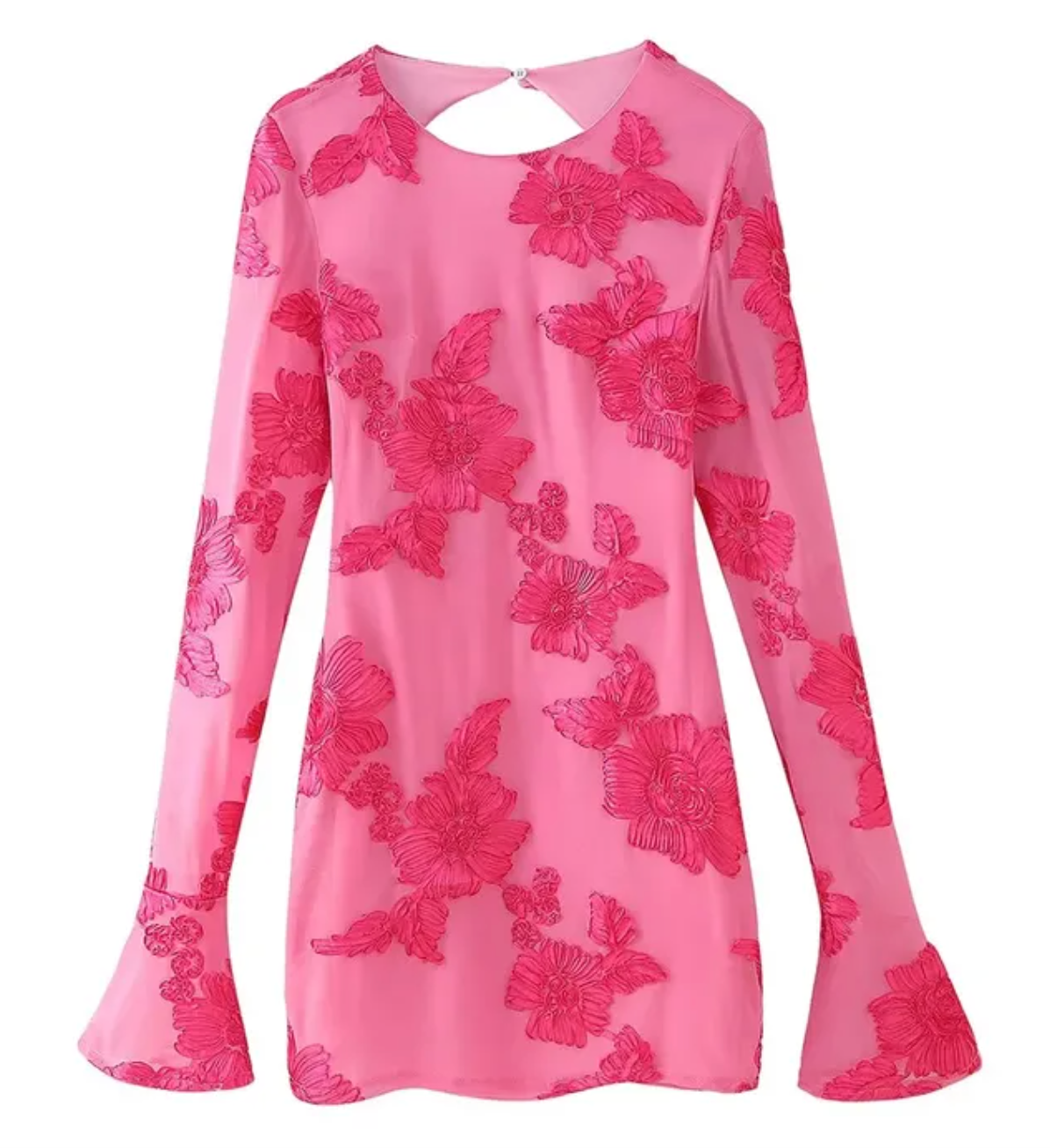 Rosé All Day Embroidered Long Sleeve Mini Dress
