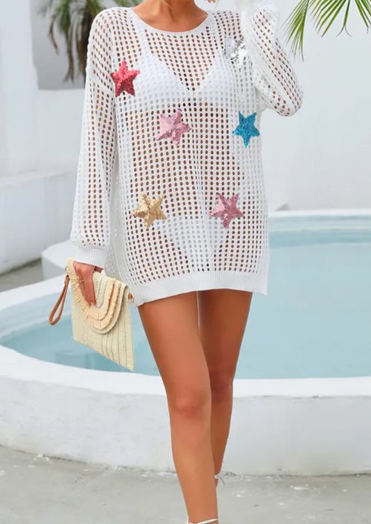 Sequin Star Hollow Out Cover Up