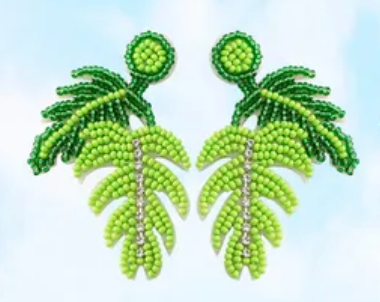 Monstera Beaded Earrings