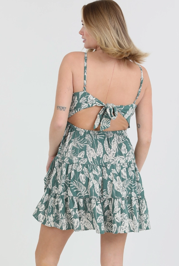 V Neck Open Back Sundress Green