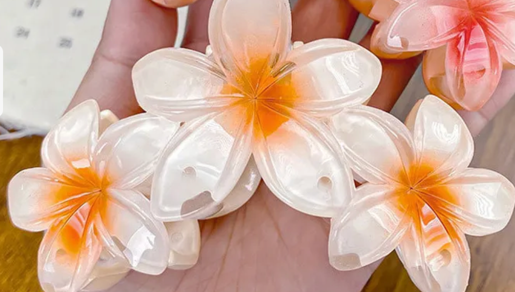 Triple Orchid Claw Clip - Yellow & White