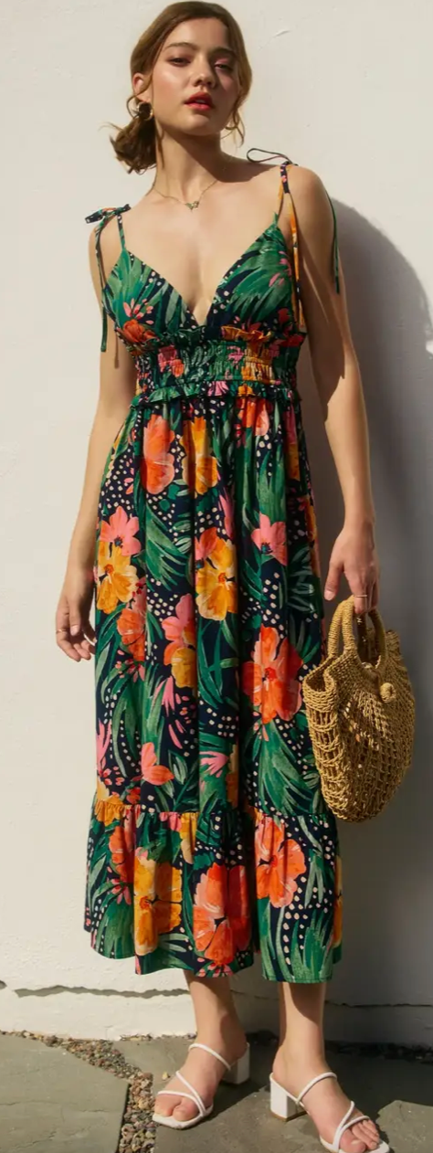 Hibiscus Shirred Waist Dress