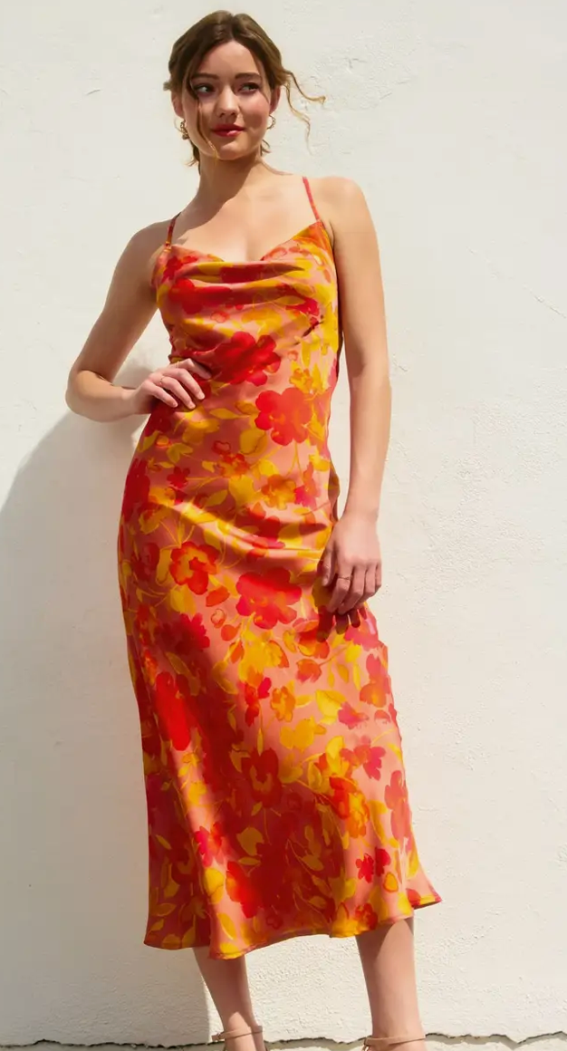 Sunset Petal Criss Cross Midi Dress