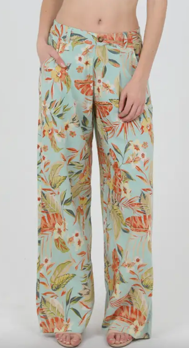 Tropical Print Wide Leg Pants