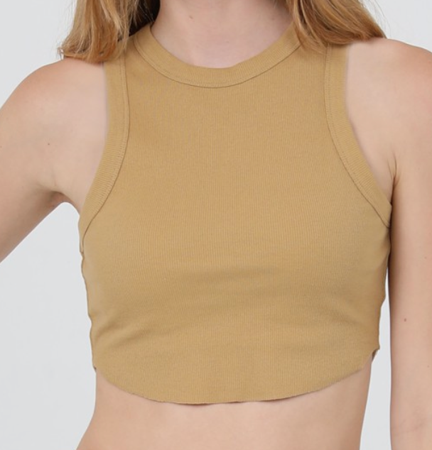 Rib Knit Rounded Hem Cropped Tank Top