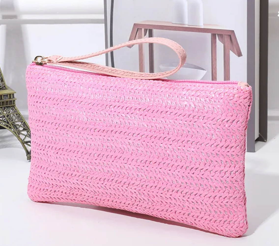 Pink Straw Clutch