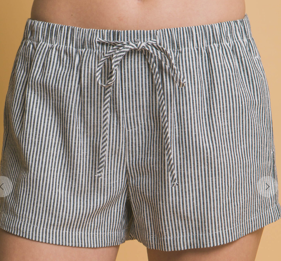 Black & White Striped Linen Blend Shorts
