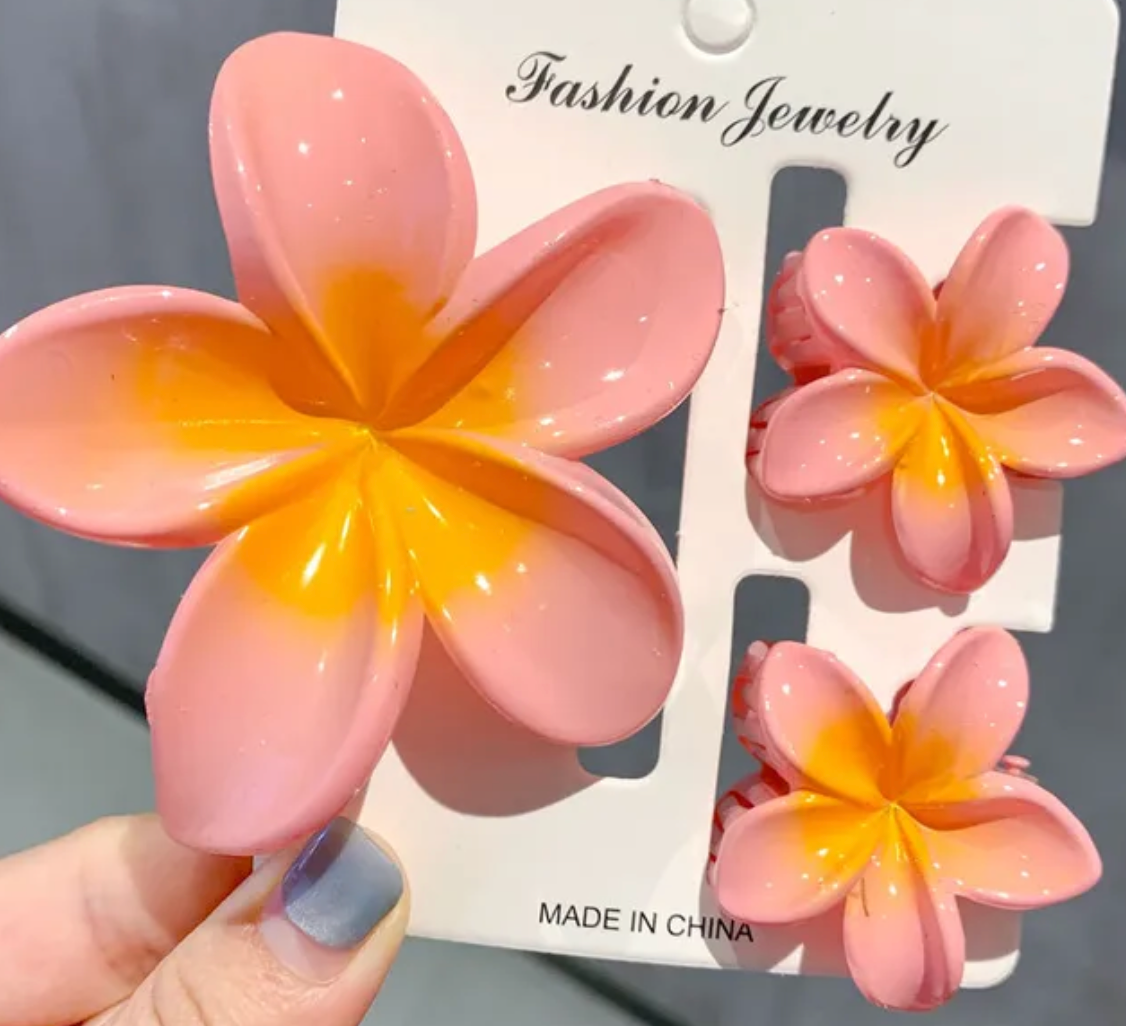 Trio Plumeria Claw Clip Set - Pink