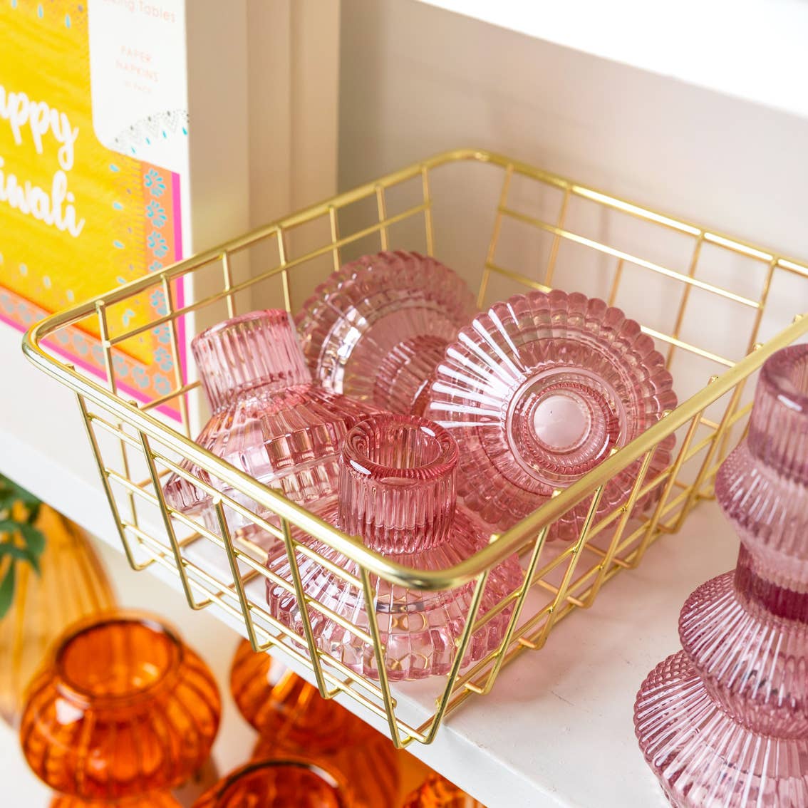 Small Pink Glass Candle Holder | Summer Décor |