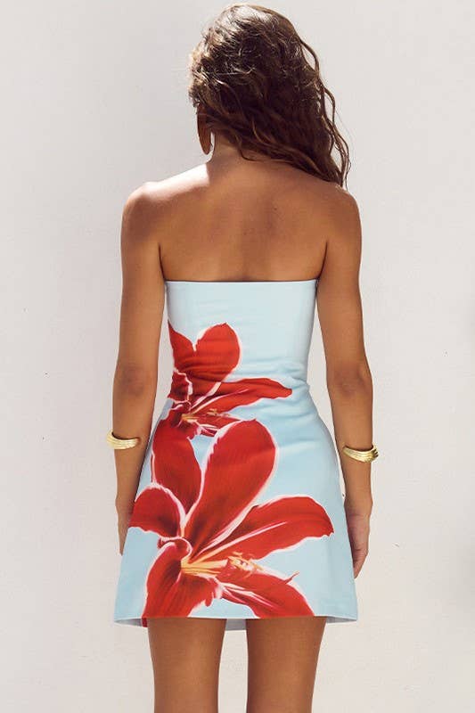 Hibiscus Floral Bandeau sleeveless mini tube dress