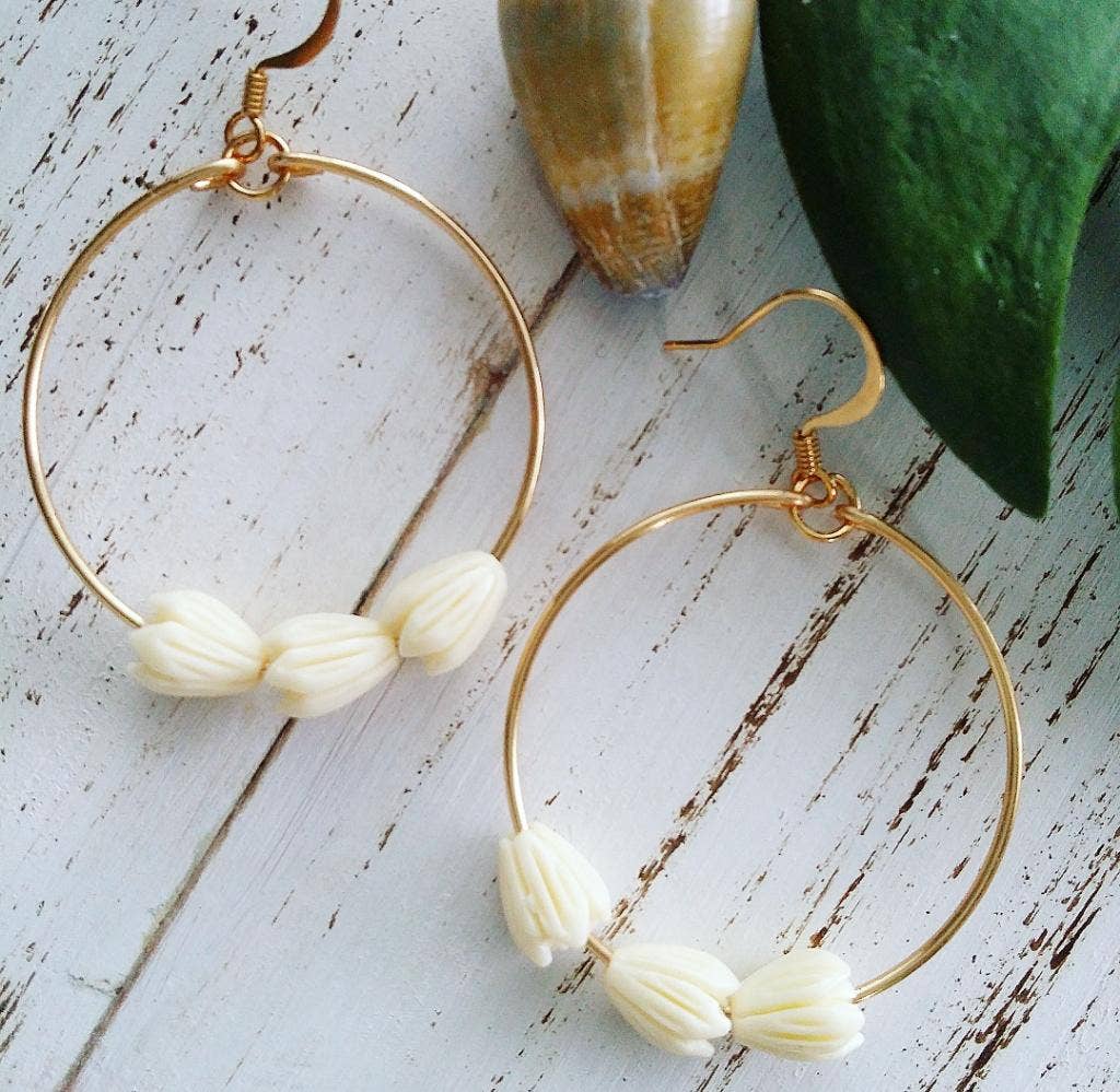 Pikake Flower Hoop | Medium Hoop | Small Flower Earrings: Silver Plated