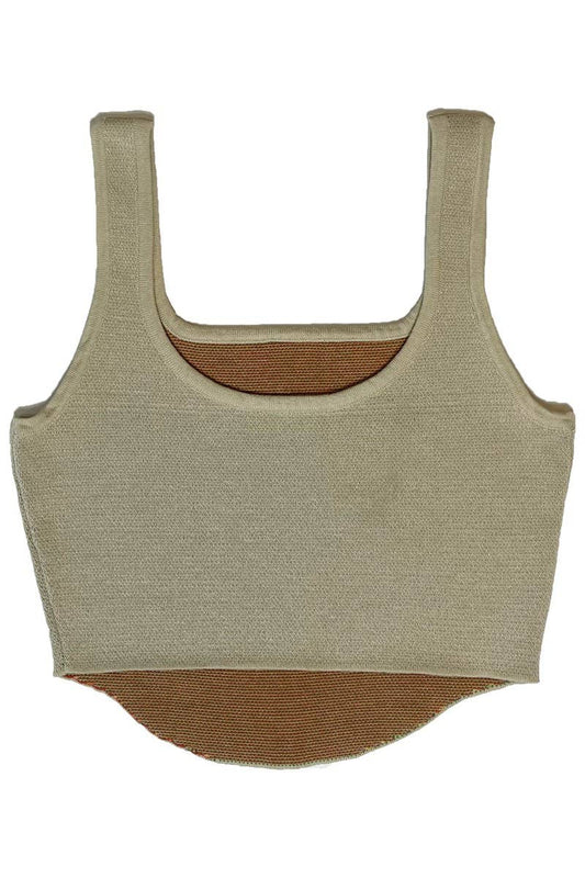 Hibiscus Crop Tank Top: Khaki