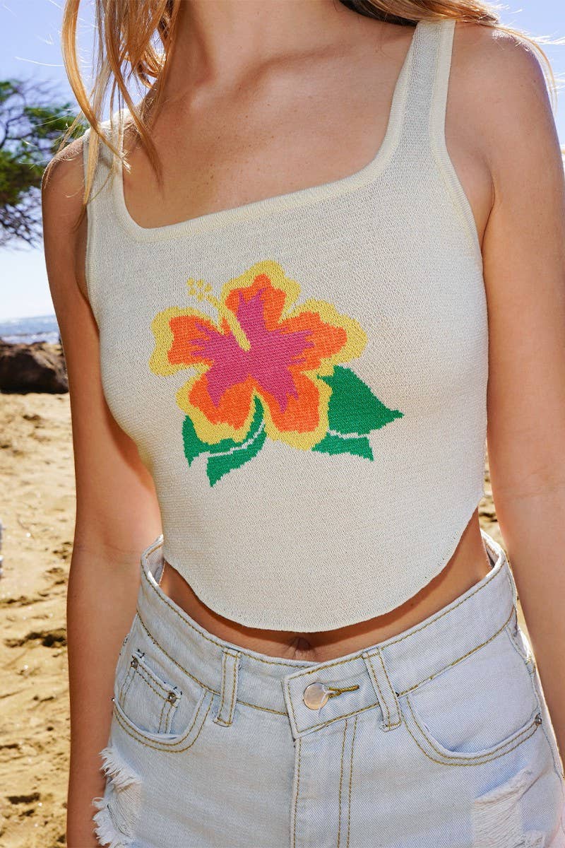 Hibiscus Crop Tank Top: Khaki