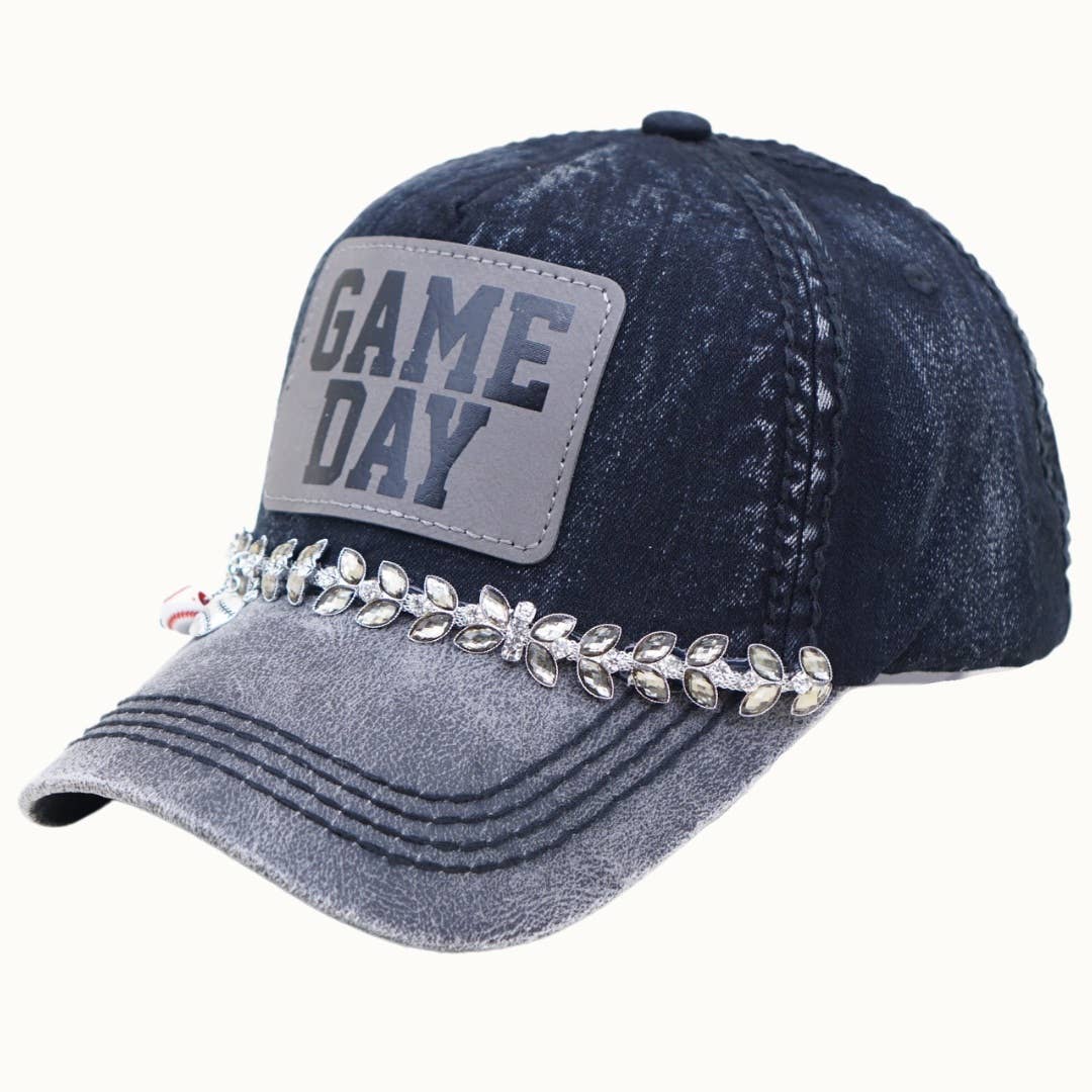 GAMEDAY Baseball Two-Toned Dad Cap with Vegan Leather Bill: Denim/Gray