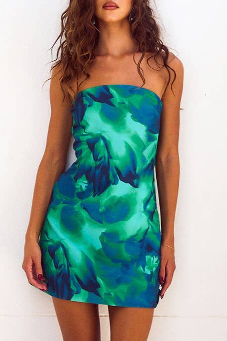 Hibiscus Floral Bandeau sleeveless mini tube dress
