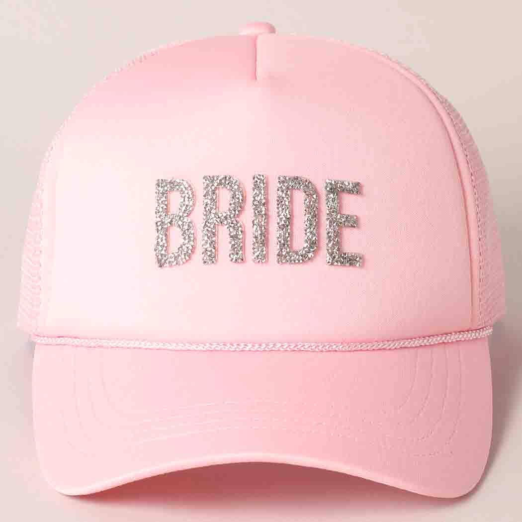 Glitter Letter Bride Patch Foam Trucker Hat: BABY PINK / ONE SIZE
