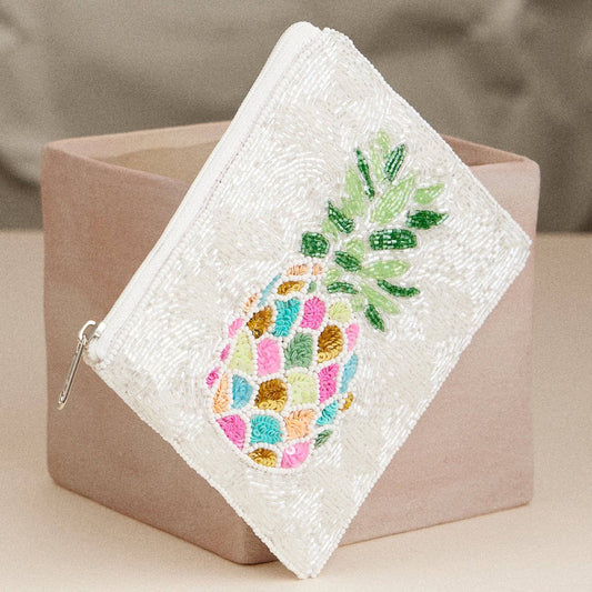 Beaded Pineapple Sequin Embellished Coin Purse: Multicolor / One / B4KP396