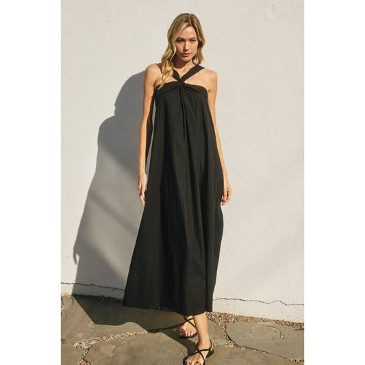 Cotton Halter Neck Maxi Dress: BLACK