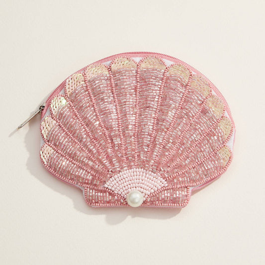 Beaded Shell Pouch with Pearl Accent: Pink / One / M-5KC77038
