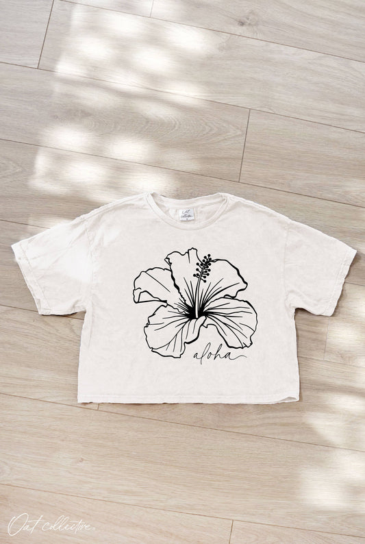 ALOHA Cropped Mineral Graphic Top: CREAM