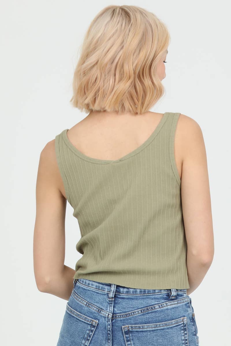 RIB KNIT SCOOP NECK TANK TOP: SAGE
