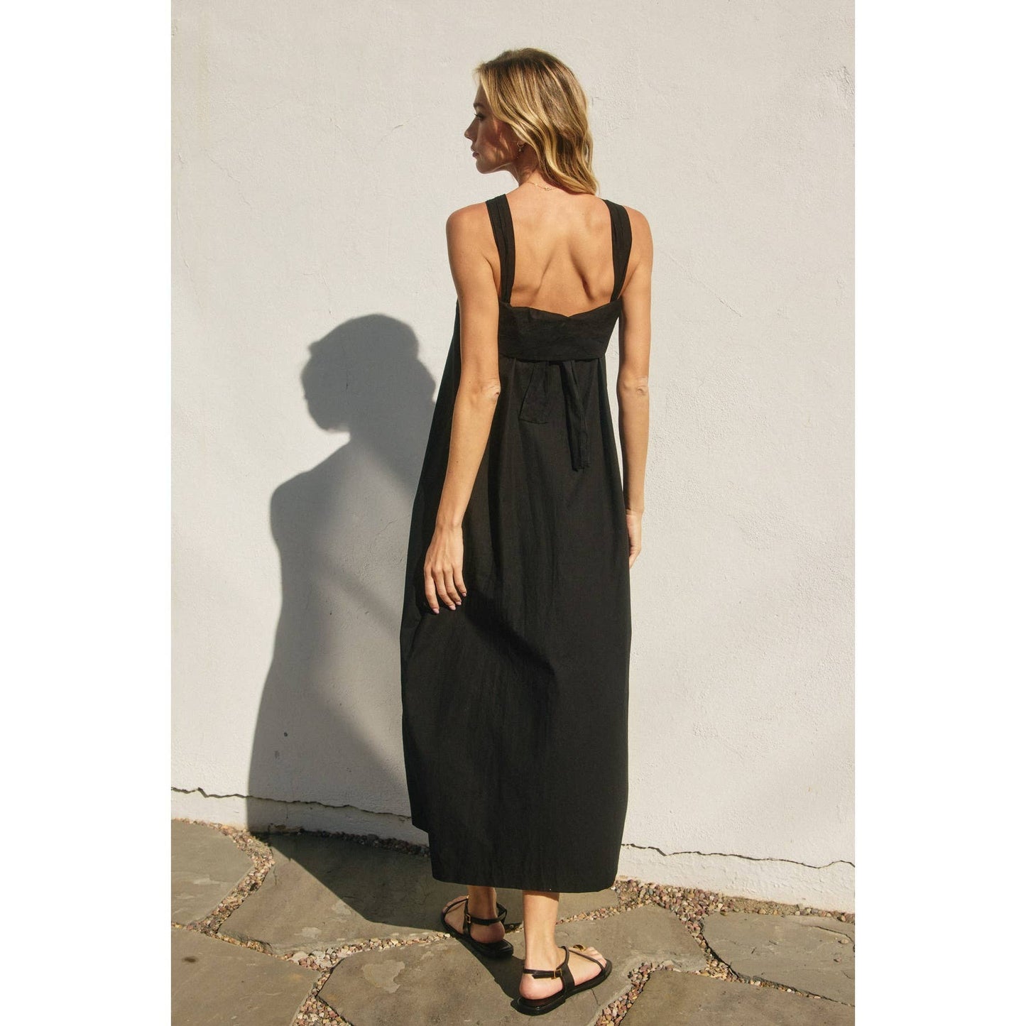 Cotton Halter Neck Maxi Dress: BLACK