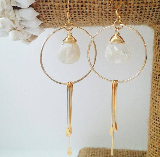 Teardrop Mother Of Pearl Earring Hoops | Paddle: Silver Plated