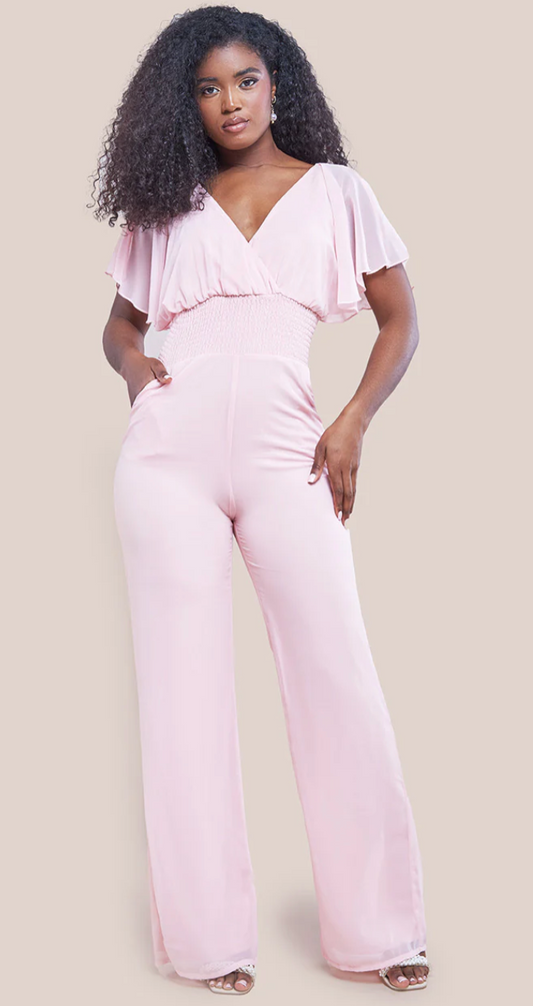 Chiffon Jumpsuit With Flutter Sleeves