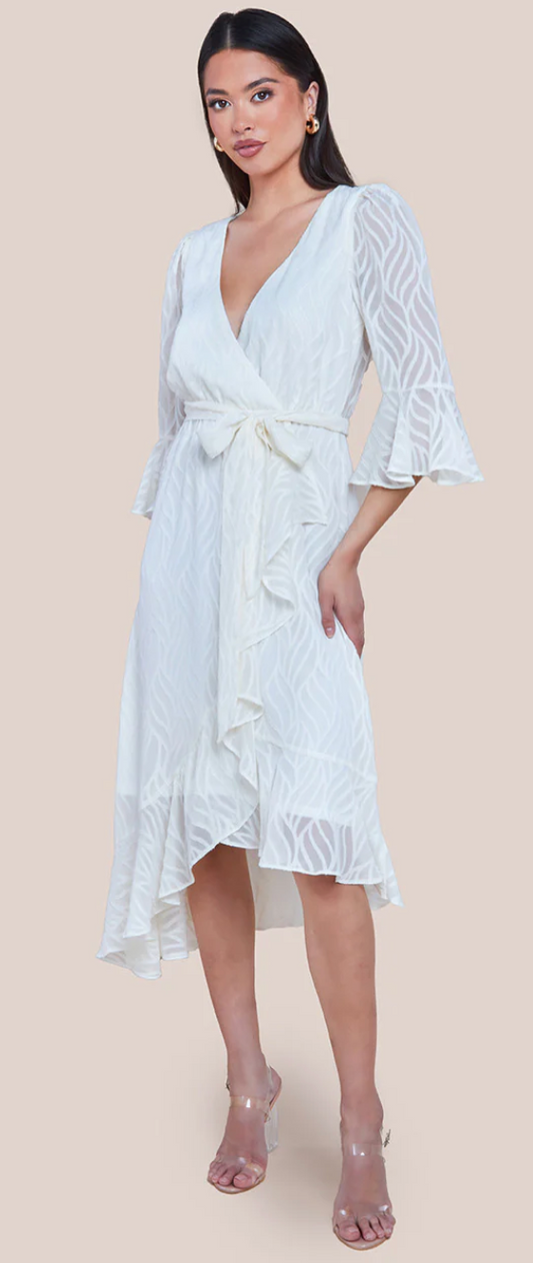 Geo Wave Front Frill Midi Dress