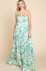 Tropical Green & White Maxi Dress
