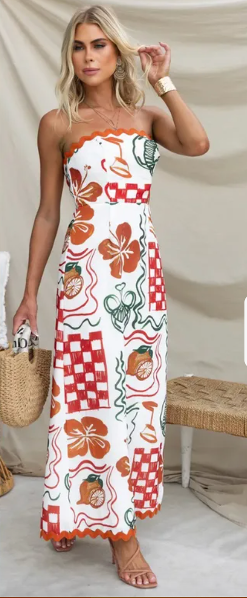 Strapless Hawaiiana Midi Dress