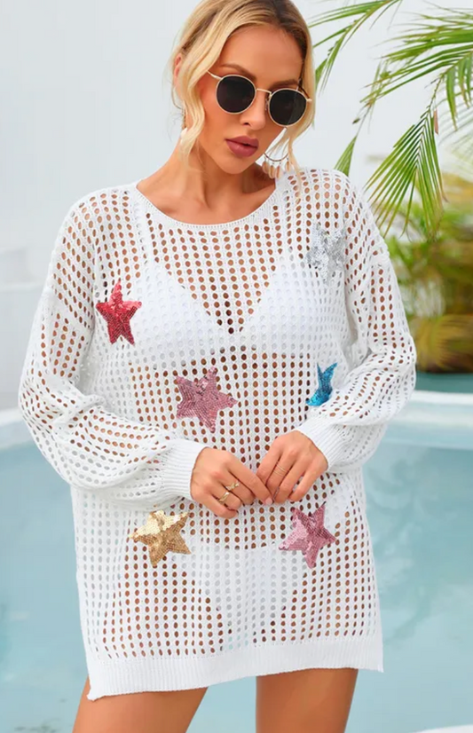 Sequin Star Hollow Out Cover Up