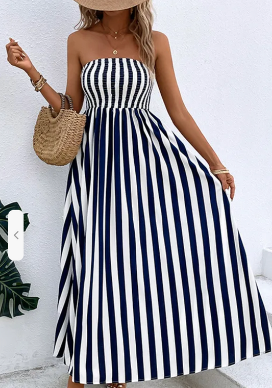 Classic & Cool Striped Bandeau Maxi Dress